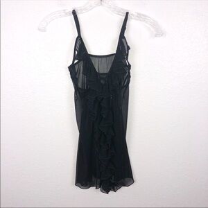 Shirley of Hollywood Slip Medium lingerie sheer black open bust ruffled chemise